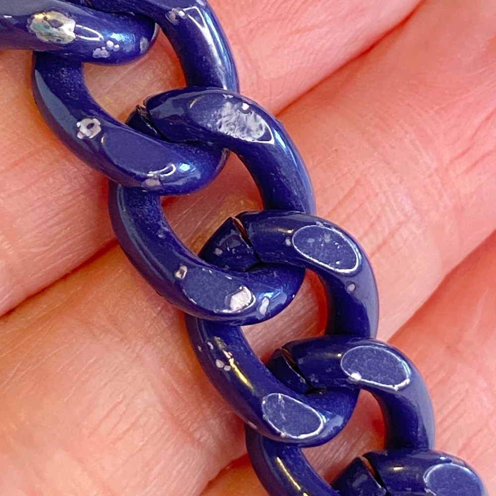The Limited Chunky Chain Necklace Gold‎ Tone Blue Accent Square Gem Heavy Enamel - Picture 8 of 14